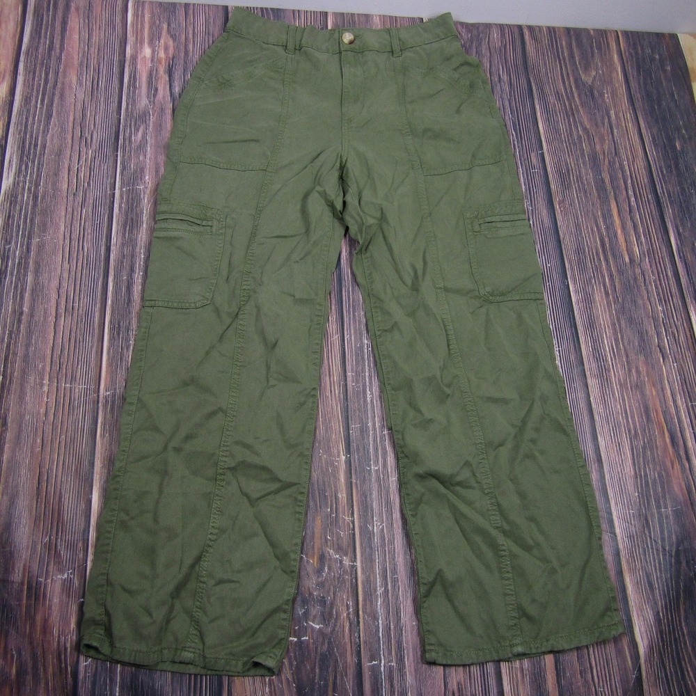 Maurices Pants Womens 8 Short Green Twill Cargo Elastic Waist Pockets Casual